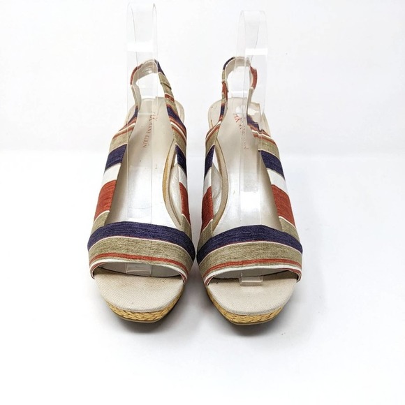 Anne Klein Womens 9.5 Fortuna Stripe Fabric Slingback Rattan Wedge Sandals Boho - Picture 5 of 10